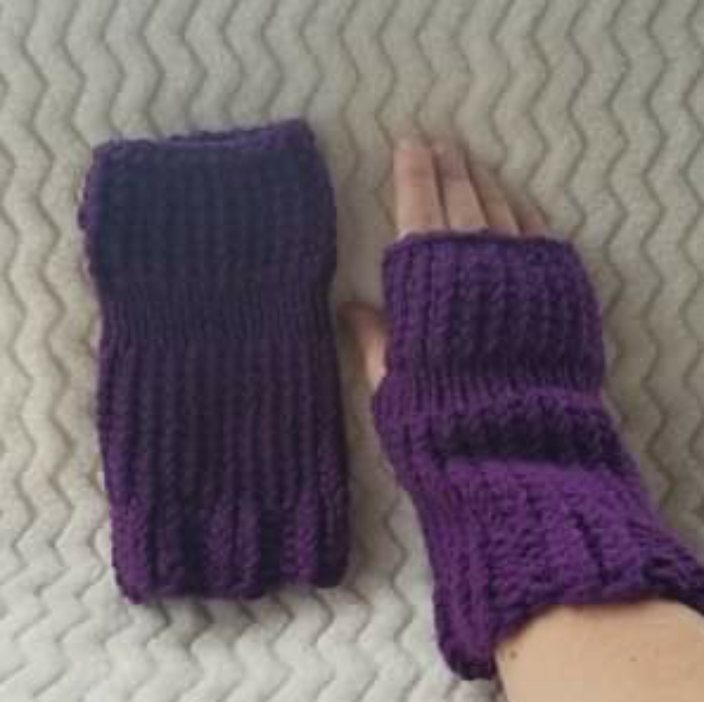 Fingerless Mittens (Purple), Handcrafted NWOT